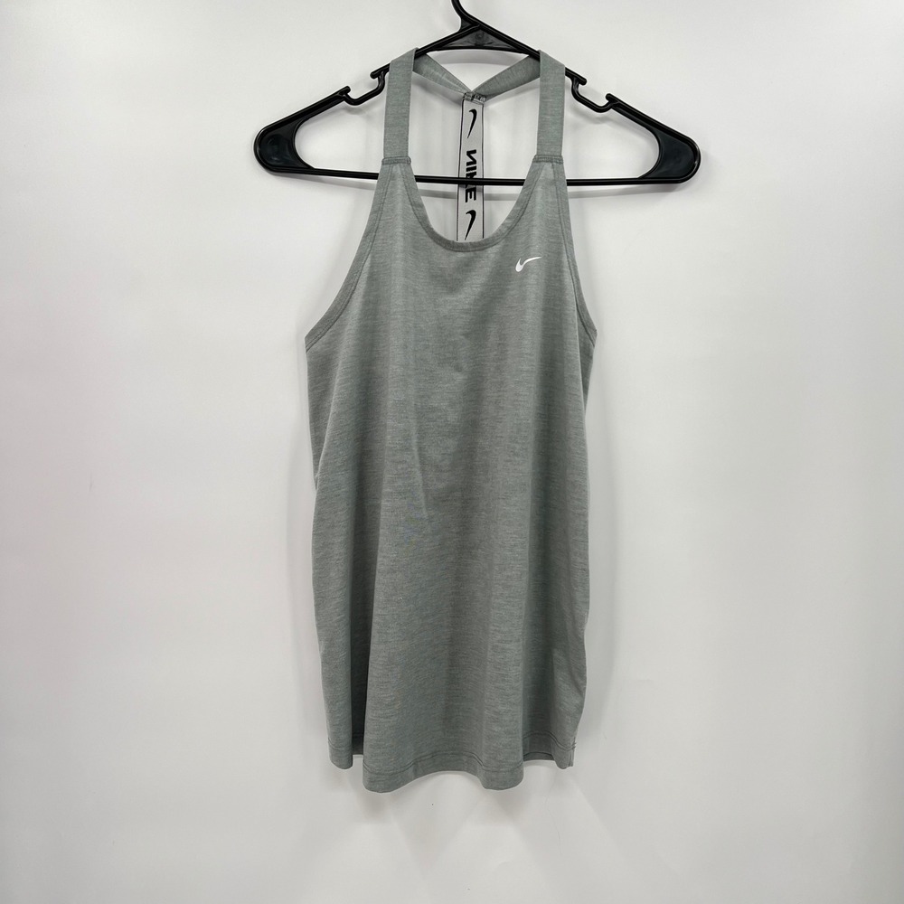 Nike Small Dri-FIT Racerback Tank Top Womens Gray Heathered Logo Strap